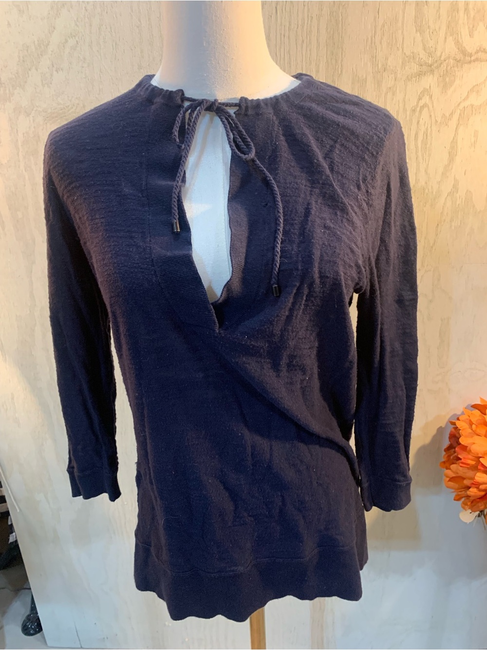 Loft Navy Tie-Neck Wrap Front Women's Top